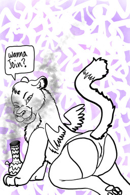 anthro bong drugs female kneeling marijuana smoking solo stoned substance_intoxication stonerkitty cougar felid feline mammal 2:3 hi_res