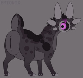 1_eye 6_ears ambiguous_gender anus big_anus big_eyes black_hair black_sclera black_scutes cloven_hooves countershade_tail countershade_torso countershading dewclaw_hooves feral grey_background grey_body hair hooves huge_anus hyper hyper_anus leg_markings looking_at_viewer looking_back looking_back_at_viewer markings mottled mottled_body mouthless multi_ear multicolored_hair null pink_eyes pink_hair purple_body purple_countershading purple_markings quadruped rear_view scutes short_tail simple_background slightly_chubby slightly_chubby_ambiguous slightly_chubby_feral socks_(marking) solo standing tail text thick_tail three-quarter_view toony two_tone_hair unusual_ears wide_crotch emionix minmu lurkerbeast omnitope 2025 absurd_res artist_name digital_drawing_(artwork) digital_media_(artwork) flat_colors full-length_portrait gimp_(artwork) hi_res portrait demigirl_(lore) nonbinary_(lore) young_(lore)