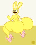 anthro big_butt big_ears blush bodily_fluids bottom_heavy buckteeth butt clothing curvy_figure femboy footwear fur head_tuft high_heels logo looking_at_viewer male nervous nervous_smile nervous_sweat nude shoes small_waist solo sweat teeth thick_thighs tuft wide_hips yellow_body yellow_fur thatdawgmurray happy_tree_friends cuddles_(htf) lagomorph leporid mammal rabbit artist_logo artist_name hi_res signature watermark