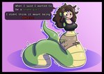 apode armless black_border border breasts clothed clothing female hair legless serpentine simple_background solo species_transformation split_form tail text torn_clothing transformation com50c draconcopode humanoid lamia reptile scalie snake english_text