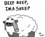 eyewear feral fur parody pink_nose solo sunglasses text white_body white_fur white_wool wool_(fur) tepigfan101 asdfmovie beep_beep_i'm_a_sheep nintendo pokemon bovid caprine generation_8_pokemon mammal pokemon_(species) wooloo 2019 6:5 english_text meme