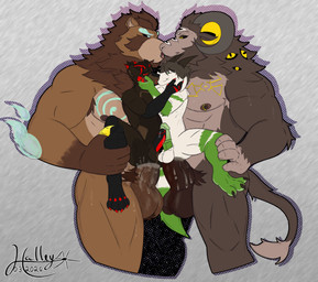 anthro balls big_balls big_penis big_top_small_bottom blue_eyes blue_markings bodily_fluids brown_body brown_fur brown_hair cum cum_inside foursome french_kissing fur genital_fluids genitals green_body green_fur group group_sex hair hand_on_leg hand_on_thigh horn humanoid_genitalia humanoid_penis kissing male male/male markings nipple_piercing nipples penis piercing pubes red_markings saliva sex simple_background size_difference spread_legs spreading standing standing_sex sweat tail white_body white_fur yellow_eyes yellow_markings halley_karillion elden_ring elden_ring_nightreign fromsoftware league_of_legends mythology riot_games tencent benjamin_(character) libra_creature_of_night volibear bovid caprine dragon furred_dragon furred_scalie goat hybrid mammal mythological_creature mythological_scalie scalie guide_lines hi_res sketch