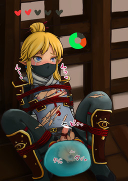ambiguous_fluids anal anal_penetration anus blonde_hair bound clothed clothing competition crossdressing femboy forced gameplay_mechanics gaping gaping_anus genitals gui hair health_bar legs_up male not_furry penetration rape sex sexual_competition sexual_fight sheikah_outfit slime solo spreading tentacles text translucent translucent_body translucent_tentacles unknown_artist breath_of_the_wild nintendo the_legend_of_zelda link chuchu goo_creature humanoid hylian mammal slime_(blob) 2017 digital_media_(artwork) japanese_text