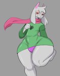 anthro blush clothed clothing crossdressing femboy horn male red_eyes scarf solo thick_thighs white_body reddrago deltarune undertale_(series) ralsei bovid caprine goat mammal absurd_res hi_res