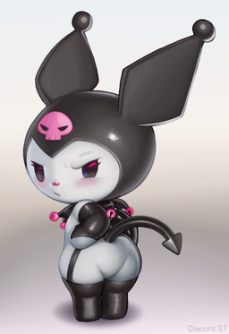 absolute_territory anthro big_butt blue_eyes blush butt chibi clothing featureless_crotch female footwear frown high_heels latex latex_clothing latex_legwear latex_stockings legwear looking_back pink_nose presenting presenting_hindquarters rear_view shoes simple_background solo spade_tail stockings tail text thick_thighs thigh_highs white_body wide_hips diacordst onegai_my_melody sanrio kuromi demon lagomorph leporid mammal rabbit 2022 absurd_res hi_res