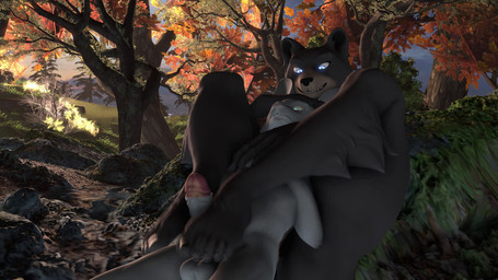 anthro between_legs between_thighs blue_eyes brown_body brown_fur cockslap dominant dominant_female duo feet female foot_fetish foot_play footjob footjob_from_behind forest from_behind_position fur genitals grin hand_on_chest hand_on_hand hand_on_head holding_another humanoid_feet larger_female looking_pleasured male male/female penis plant plantigrade river sex size_difference slap smaller_male smile submissive submissive_male toes tree two-footed_footjob white_body white_fur yourlocalyiffer petruz_(modeler) bear lagomorph leporid mammal rabbit 3d_(artwork) 3d_animation animated digital_media_(artwork) hi_res high_framerate huge_filesize short_playtime sound source_filmmaker_(artwork) video