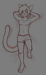 anthro bottomwear clothed clothing digitigrade fur hair hands_behind_head looking_at_viewer lying male on_back partially_clothed simple_background smile solo tail underwear hypohate olezka_(sausysandwich) felid feline mammal serval absurd_res digital_media_(artwork) hi_res monochrome