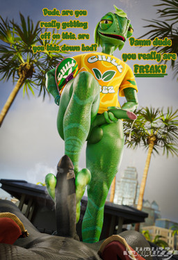 2_toes anthro assertive_male black_body bodily_fluids bottomless clothed clothing day degradation dialogue duo erection feet foot_fetish foot_play footjob genital_fluids genitals green_body holding_penis intraspecies jacket jacket_only logo male male/male narrowed_eyes outside palm_tree penile penis plant precum sex shirt shirt_only skate_park skateboard spread_legs spreading text toes topwear topwear_only tree vehicle jaiblizz okamical_(modeler) pickle_juice_(modeler) epic_games fortnite thunder_(fortnite) ziggy_(fortnite) chameleon komodo_dragon lizard monitor_lizard reptile scalie 2026 3d_(artwork) blender_(artwork) digital_media_(artwork) hi_res