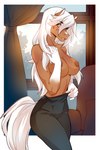 anthro athletic athletic_anthro athletic_female big_breasts bottomwear breasts changing_clothing clothed clothing female green_eyes hair navel pants pose solo tight_clothing topless topless_female white_hair lotusgarden haylee_walker equid equine horse mammal pony 2024 hi_res pinup