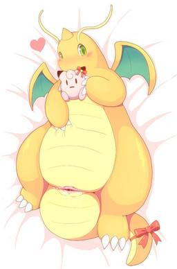 accessory animal_genitalia bed belly blush bodily_fluids bow_(feature) bow_accessory bow_ribbon claws cloaca ear_bow female feral furgonomics furniture genital_fluids genitals green_eyes heart_symbol horizontal_cloaca horn inviting looking_at_viewer lying membrane_(anatomy) membranous_wings on_back overweight overweight_female overweight_feral plushie presenting presenting_cloaca ribbons simple_background solo tail tail_accessory tail_bow tail_ribbon thick_tail wings mochitig nintendo pokemon clefairy dragonite generation_1_pokemon pokemon_(species) 2017