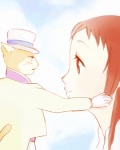 brown_eyes brown_hair clothed clothing duo female gloves hair handwear hat headgear headwear male profile short_hair smile suit top_hat whiskers happyhana ghibli the_cat_returns baron_humbert_von_gikkingen haru_yoshioka domestic_cat felid feline felis human mammal