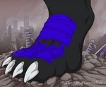 2022 4_toes anthro barefoot black_body black_scales castle027 city claws colored crush damage destruction digital_drawing_(artwork) digital_media_(artwork) disembodied_foot dragon feet feral foot_crush foot_focus foot_shot hi_res hindpaw kaiju landscape_dwarfing macro male mostly_offscreen_character mythological_creature mythological_scalie mythology paws scales scalie shaded shadowcloud signature simple_background solo stepped_on stomping text toe_claws toes watermark