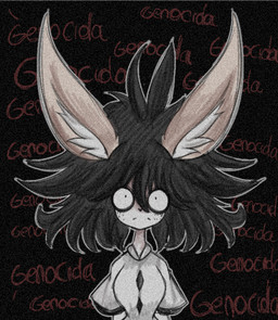 anthro black_background black_hair clothed clothing female fluffy_ears freckles hair looking_at_viewer medium_hair simple_background solo stare text white_body rogywantscoffee canid canine fennec_fox fox mammal true_fox hi_res