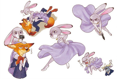 action_pose anthro bare_shoulders barefoot black_tie_(suit) bodily_fluids bow_(feature) bow_tie bracelet carrying_another clothed clothing dipstick_ears dipstick_tail dress duo_focus ear_markings ears_down feet female fur green_eyes group gun hand_on_head handgun holding_gun holding_object holding_ranged_weapon holding_weapon jewelry leg_grab long_ears lying male markings multicolored_body multicolored_ears multicolored_fur multicolored_tail multiple_positions necklace on_back on_shoulders pistol pivoted_ears pose purple_eyes ranged_weapon running size_difference straddling suit sweat sweatdrop tail tail_markings text two_tone_body two_tone_fur weapon bibio disney zootopia judy_hopps nick_wilde canid canine fox lagomorph leporid mammal rabbit red_fox true_fox 2017 japanese_text