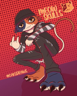 3_toes 5_fingers ambiguous_gender anthro barefoot beanie ben_day_dots black_bottomwear black_claws black_clothing black_hoodie black_pants black_topwear bottomwear caption claws clothing copyright_symbol crouching denim denim_bottomwear denim_clothing devil_horns_(gesture) digitigrade dotted_background feet fingers gesture hand_gesture hat headgear headwear hoodie jeans logo looking_at_viewer low-angle_view mottled name_in_background narrow_hips pants pattern_background piebald simple_background solo striped_sleeves symbol text thin_calves thin_legs thin_thighs toes tomboy topwear torn_bottomwear torn_clothing torn_jeans torn_pants oaksdraws epic_games fortnite meow_skulls calico_cat domestic_cat felid feline felis mammal 2022 4:5 artist_name english_text hi_res female_(lore)