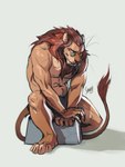 anthro barefoot bottomwear clothed clothing eyewear feet fur glasses looking_at_viewer male mane mature_male muscular muscular_anthro muscular_male simple_background sitting solo tail topless underwear shamerli tibald felid lion mammal pantherine 3:4 digital_media_(artwork) hi_res