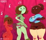 absurd_res adventure_time anthro anthrofied areola big_breasts black_clothing black_eyes black_panties black_underwear blue_clothing blue_topwear breasts brown_body brown_hair brown_skin butt candy candy_humanoid candy_people_(at) cartoon_network chocoberry chocolate_covered_banana_(adventure_time) clothed clothing crop_top dark_body dark_skin dessert dress elemental_creature elemental_humanoid english_text female flora_fauna food food_creature food_hair food_humanoid footwear front_view fruit fruit_humanoid glistening glistening_body glistening_clothing green_body green_clothing green_skin grin group hair hi_res humanoid legwear light_body light_skin living_candy living_fruit living_strawberry lollipop_girl looking_at_viewer low-angle_view motion_lines musical_note navel nipple_outline non-mammal_breasts noseless nude one_eye_closed panties plant plant_humanoid ponytail pose pseudo_hair rear_view red_areola red_body red_skin shirt short_hair slightly_chubby small_breasts smile smug somescrub standing strawberry text thigh_highs topwear trio twitter twitter_logo underwear upskirt white_clothing white_panties white_underwear wide_hips wink
