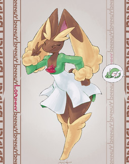 anthro arm_tuft big_ears brown_body chest_spike clothing cosplay cotton_tail dress duo eyelashes eyes_closed female flat_chested floppy_ears gesture green_body green_clothing green_hair hair hand_gesture leg_tuft pink_nose pseudo_hair smile spikes spikes_(anatomy) thick_thighs thigh_tuft tuft v_sign white_body white_clothing wrist_tuft parabellux nintendo pokemon gardevoir generation_3_pokemon generation_4_pokemon humanoid lopunny pokemon_(species) 2026 absurd_res digital_drawing_(artwork) digital_media_(artwork) hi_res