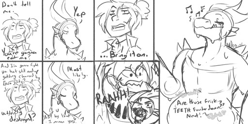 anthro anthro_pred bodily_fluids dialogue dripping fangs goo_drip horn larger_anthro larger_male larger_pred male male_pred muscular muscular_anthro muscular_male same_size_vore size_difference slime soft_vore spikes spikes_(anatomy) teeth text vore willing_pred willing_prey inkyqilin mythology devourer_(razor_koopa) dragon goo_creature goo_dragon mythological_creature mythological_scalie scalie 2021 2:1 comic english_text hi_res monochrome sketch