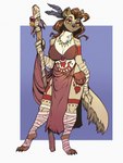 anthro big_breasts bodypaint bottomwear bra breasts clothing digitigrade druid eyelashes female hair loincloth magic_user midriff solo staff tribal_spellcaster underwear war_paint wraps jamil_gonzalez dungeons_and_dragons hasbro wizards_of_the_coast gnoll hyena mammal hi_res