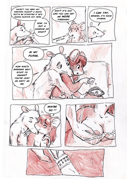 anthro biped breast_play breasts condom dialogue duo female fur hair male male/female sexual_barrier_device size_difference smaller_female speech_bubble text bedupolker mariella_mazatzal rusty_reavis cricetid deer_mouse mammal mouse murid murine rodent comic english_text hi_res trans_(lore) trans_man_(lore)