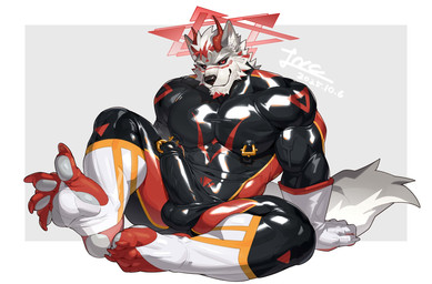 2_horns 4_toes anthro balls barazoku biceps black_bodysuit black_clothing black_sclera black_skinsuit bodysuit border claws clothing deltoids feet finger_claws fur genital_piercing genitals gloves grey_background grey_body grey_fur grin hair halo handwear highlights_(coloring) horn humanoid_genitalia humanoid_penis latex latex_clothing latex_skinsuit male markings multicolored_bodysuit multicolored_clothing multicolored_skinsuit muscular muscular_anthro muscular_male nipple_piercing nipple_ring nipples pecs penis penis_piercing piercing prince_albert_piercing red_bodysuit red_clothing red_eyes red_highlights red_horn red_markings red_skinsuit ring_piercing simple_background sitting sitting_on_ground skinsuit smile solo tail tight_clothing toe_claws toes triangle_halo vein veiny_muscles veiny_penis white_body white_bodysuit white_border white_clothing white_fur white_gloves white_hair white_handwear white_skinsuit forgetch ryouon_ritsu canid canine canis mammal wolf 2025 dated hi_res signature