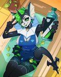anthro bathroom big_breasts black_body breasts clothing collar gynomorph intersex magazine solo swimwear harucat nintendo pokemon dreik_(drakeraynier) eeveelution generation_1_pokemon pokemon_(species) vaporeon 4:5 absurd_res cover hi_res magazine_cover