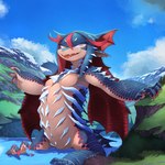 1:1 2019 4_arms 4_fingers anthro apode arm_spikes blue_body blue_ears blue_hair blue_pseudo_hair blue_scales blue_tail breasts chest_spike claws cloud colored countershade_arms countershade_face countershade_hands countershade_neck countershade_scales countershade_torso countershading day deity detailed_background digital_media_(artwork) draconcopode dragon european_mythology eyelashes fangs featureless_breasts female finger_claws fingers forest front_view hair half-length_portrait hi_res humanoid_hands jormungandr_(mythology) kamukamu6392 kemono lake landscape legless long_hair long_tail looking_at_viewer macro monotone_tail mountain multi_arm multi_limb multicolored_body multicolored_ears multicolored_scales mythological_creature mythological_scalie mythology nature non-mammal_breasts norse_mythology nude open_mouth open_smile outside partially_submerged plant portrait pseudo_hair pupils red_body red_claws red_hair red_pseudo_hair red_scales reptile scales scalie serpentine shaded sharp_teeth sitting sky slit_pupils small_breasts smile snow solo spiked_tail spikes spikes_(anatomy) tail teeth three-quarter_view tongue tree two_tone_ears water white_body white_countershading white_ears white_scales yellow_eyes