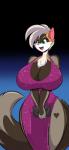 anthro big_breasts big_butt breasts butt chest_tuft cleavage clothed clothing curvy_figure dress evening_gown female green_eyes hair heart_symbol huge_breasts huge_butt mottled piebald short_hair smile solo thick_thighs tuft white_hair wide_hips mastergodai katie_(echodiver) calico_cat domestic_cat felid feline felis mammal 2016 hi_res