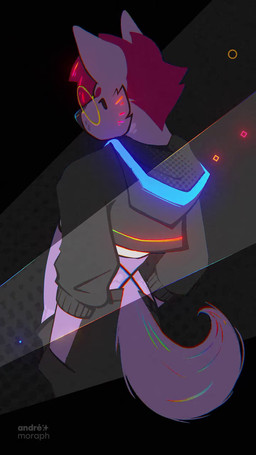 anthro bottomwear cheek_tuft clothing crop_top cropped_sweater dancing eyebrows eyewear facial_tuft fur glasses glowing glowing_body glowing_clothing glowing_fur hair hand_in_pocket looking_at_viewer looking_back male male_anthro music pants pockets purple_body purple_fur rear_view red_hair rgb_lighting round_glasses shirt simple_background solo synced_to_music tail topwear tuft vitiligo wearing_glasses andre_moraph sound_warning andre_moraph_(character) canid canine canis mammal wolf 2026 2d_animation 9:16 absurd_res animated colored digital_drawing_(artwork) digital_media_(artwork) half-length_portrait hi_res high_framerate loop motion_tweening portrait short_playtime signature sound video