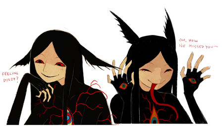 5_fingers black_body black_ears black_hair chest_eye fingers hair hand_eye long_hair long_tongue male male_humanoid multiple_angles red_sclera red_text red_tongue simple_background smile solo tan_body tan_fingers tan_skin text tongue vein white_background jejejunum pest_(jejejunum) humanoid nethermare proto-nethermare 2026 bust_portrait digital_drawing_(artwork) digital_media_(artwork) english_text portrait