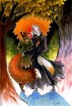 anthro clothed clothing detailed_background duo female forest male male/female nature outside plant rear_view romantic romantic_ambiance romantic_couple standing tail tree walking wood savannah_horrocks canid canine fox mammal