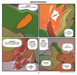 after_sex anal_orgasm anthro bed bodily_fluids breath brown_body cuddling cum cum_on_penis cum_while_penetrated dialogue duo ejaculation erection eyes_closed four_frame_image furniture genital_fluids genitals glans good_night green_body hands-free humanoid_genitalia humanoid_penis lying male male/male nipples non-mammal_nipples on_back on_bed orgasm page_number pecs penetration penile penis penises_touching profanity speech_bubble sweat text wide_eyed wolfanine tang_(wolfanine) tooth_(wolfanine) alligator alligatorid capybara caviid crocodilian mammal reptile rodent scalie absurd_res comic english_text hi_res multiple_scenes