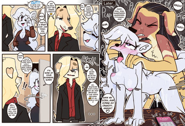 anthro areola biped blush breasts eyebrows eyelashes female inside male male/female mouth_closed nipples penetration penile penile_penetration pupils sex text thick_thighs three-quarter_view canaryprimary blanca_(nicky_illust) sandpiper_(canaryprimary) canid canine canis domestic_dog mammal comic english_text hi_res