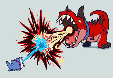 beam chibi duo feral fin horn humor laser_beam male sharp_teeth size_difference teeth notstevely marvel marvel_rivals moon_girl_and_devil_dinosaur devil_dinosaur_(moon_girl_and_devil_dinosaur) jeff_the_land_shark aquatic dinosaur fish prehistoric_species reptile scalie shark hi_res