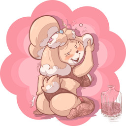 anthro black_bra black_clothing black_panties black_underwear blush bra butt clothed clothing drunk female fishnet_clothing fishnet_legwear hand_on_butt kneeling legwear lingerie looking_back panties rear_view solo substance_intoxication thigh_highs underwear underwear_only dread animal_crossing nintendo isabelle_(animal_crossing) canid canine canis domestic_dog mammal shih_tzu toy_dog 1:1 2021 absurd_res hi_res