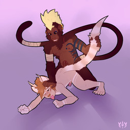 ahegao all_fours anthro anthrofied antlers arm_wraps athletic bodily_fluids circumcised drooling duo ear_piercing erection eyebrow_piercing facial_piercing foreskin front_view genital_fluids genitals horn humanoid_genitalia humanoid_penis kneeling looking_pleasured male male/male mohawk naughty_face nipples nude one_eye_closed open_mouth partially_retracted_foreskin penis piercing pinned precum precum_string questionable_consent saliva simple_background tail tail_grab tongue tongue_out wraps furfit mith_(furfit) deer haplorhine mammal monkey primate 1:1 absurd_res hi_res signature