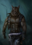 abs ammo_belt ammunition anthro belt biceps bottomwear clothing denim denim_bottomwear denim_clothing gloves handwear jacket jeans leather male metal muscular muscular_anthro muscular_male pants pecs solo topwear wolfieeldiablo thrash canid canine canis mammal wolf