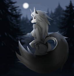 anthro female forest landscape plant solo tree hellaverse helluva_boss loona_(helluva_boss) canid canine canis mammal wolf absurd_res hi_res
