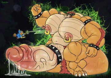 anthro armband balls balls_growth belly biceps big_balls big_muscles big_penis bite biting_lip bodily_fluids bracelet claws collar dripping duo erection excessive_genital_fluids expansion flexing flexing_bicep foreskin genital_expansion genital_fluids genitals growth growth_ray huge_balls huge_muscles huge_penis humanoid_genitalia hyper hyper_balls hyper_genitalia hyper_growth hyper_penis jewelry leaking_precum looking_pleasured macro magic_user male muscle_growth musclegut muscular navel night nude penis penis_expansion piercing plantigrade precum precum_drip shell small_head smile spiked_armband spiked_bracelet spiked_collar spiked_shell spikes spikes_(anatomy) teeth thick_arms thick_penis thick_thighs vein veiny_balls veiny_muscles veiny_penis tourugo mario_bros nintendo bowser dragon_koopa koopa magikoopa scalie 2025 hi_res signature