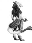 fluffy hair long_hair male solo tail winteranswer kill_the_sergal mammal sergal 3:4 hi_res monochrome