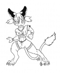 2006 action_pose anthro biped black_and_white breasts bulge claws clothed clothing fangs felid fur gynomorph hybrid intersex lagomorph leporid long_tail mammal midriff monochrome pigtails pose priss rabbit shadowsmyst simple_background solo standing tail tail_tuft teeth tuft white_background