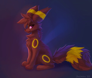 arm_tuft big_ears black_hair brown_body brown_fur brown_hair brown_nose cheek_tuft elbow_tuft facial_tuft female feral fluffy fluffy_chest fluffy_ears fluffy_hair fluffy_tail fur fur_markings hair light looking_back markings neck_tuft purple_eyes short_hair sitting smile solo tail text tuft yellow_body yellow_fur joeumbre nintendo pokemon fan_character rita_(joeumbre) canid canine eeveelution generation_2_pokemon mammal pokemon_(species) umbreon colored digital_drawing_(artwork) digital_media_(artwork) digital_painting_(artwork) lighting painting_(artwork) shaded watermark