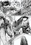 abs beak biceps blacksaw brute_wyvern capcom chinese_text claws fanged_wyvern featureless_crotch fight flying_wyvern fur group hi_res male membrane_(anatomy) membranous_wings monochrome monster_hunter muscular nargacuga obliques odogaron pecs radobaan scales sharp_teeth spikes teeth text tigrex translated wings