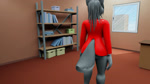 16:9 3d_(artwork) animated anthro aura_(aurastrasza) beverage breasts canid canine canis chair clothing coffee digital_media_(artwork) female furniture jacket mammal no_sound office paws red_clothing red_jacket red_topwear short_playtime table topwear webm widescreen wolf