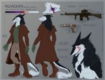 anthro boots cloak clothing combat_boots combat_gloves dark_magic desert_eagle footwear g3a3 gun handgun leather leather_duster magic_user male pistol ranged_weapon rifle scar scope shoes solo tail weapon floart ruvicken_sudvaka mammal sergal absurd_res hi_res model_sheet