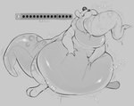 ambiguous_gender ambiguous_pred ambiguous_prey anthro belly big_belly bodily_fluids drooling duo gameplay_mechanics oral_vore overweight overweight_ambiguous rumbling_stomach saliva solo swallowing vore furbydemonic rain_world videocult nugget_(furbydemonic) lizard reptile scalie slugcat hi_res monochrome male_(lore)