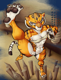 4_toes 5_fingers anthro bandeau bent_arm big_breasts biped black_claws black_clothing black_nose black_panties black_pawpads black_stripes black_underwear breasts bulging_breasts claws clothed clothed_anthro clothed_female clothing countershade_fur countershade_legs countershade_neck countershade_snout countershade_torso countershading crotch_tuft detailed_background dipstick_tail extended_leg feet female female_anthro finger_claws fingers flexible fur fur_tuft high-angle_view humanoid_feet iris looking_up markings multicolored_body multicolored_fur multicolored_tail muscular muscular_anthro muscular_arms muscular_female muscular_thighs navel on_one_leg one_leg_up orange_body orange_ears orange_eyes orange_fur panties pawpads plantigrade pose pupils raised_leg skimpy snout soles solo spikes splits spread_legs spreading standing straight_leg striped_body striped_fur stripes tail tail_markings teeth thick_thighs toe_claws toes topwear training tuft underwear vertical_splits wall_(structure) white_bandeau white_body white_breasts white_clothing white_countershading white_fur white_topwear milo_(artist) dreamworks kung_fu_panda master_tigress felid mammal pantherine tiger 2023 absurd_res digital_drawing_(artwork) digital_media_(artwork) hi_res