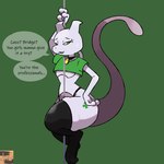 anthro clothing female leggings legwear pole simple_background solo stripper_pole text thick_thighs reallydarkandwindie nintendo pokemon clover_(darknwindie) generation_1_pokemon legendary_pokemon mammal mewtwo pokemon_(species) 2018 digital_media_(artwork) english_text hi_res