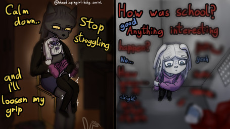 age_difference anthro asphyxiation bodily_fluids bottomwear chair choking clothed clothing computer crying dominant dominant_female drooling duo electronics elevator female female/female fingering forced forced_fingering forced_masturbation fully_clothed furniture masturbation on_lap penetration rape saliva sex sexual_assault sitting sitting_on_lap size_difference skirt squirming struggling submissive submissive_female tears text yellow_sclera young young_female young_penetrated young_raped manyanz lagomorph leporid mammal rabbit 16:9 4k absurd_res english_text hi_res widescreen